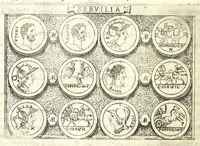 An illustration from Familiae romanae qvae reperivntvr in antiqvis nvmismatibvs ab vrbe condita ad tempora divi Avgusti : ex bibliotheca Fvlvi Vrsini : adivnctis familiis xxx ex libro Antoni Avgvstini ep. illerdensis (1577)