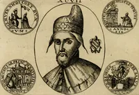 An illustration from Fasti ducales ab Anafesto I. ad Silvestrum Valerium Venetorum ducem : cum eorum iconibus, insignibus, nummismatibus publicis, & privatis aere sculptis : inscriptionibus ex aula M. Consilii, ac sepulchralibus : adiectae sunt adnotationes, ad vitam cuiusque principis, rerum, quae omissae fuerant (1696)