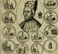 An illustration from Fasti ducales ab Anafesto I. ad Silvestrum Valerium Venetorum ducem : cum eorum iconibus, insignibus, nummismatibus publicis, & privatis aere sculptis : inscriptionibus ex aula M. Consilii, ac sepulchralibus : adiectae sunt adnotationes, ad vitam cuiusque principis, rerum, quae omissae fuerant (1696)