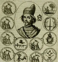 An illustration from Fasti ducales ab Anafesto I. ad Silvestrum Valerium Venetorum ducem : cum eorum iconibus, insignibus, nummismatibus publicis, & privatis aere sculptis : inscriptionibus ex aula M. Consilii, ac sepulchralibus : adiectae sunt adnotationes, ad vitam cuiusque principis, rerum, quae omissae fuerant (1696)
