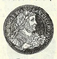 An illustration from Fasti et trivmphi Rom. a Romvlo rege vsqve ad Carolvm V. Caes. Aug., sive, Epitome regum, consulum, dictatorum, magistror. equitum, tribunorum militum consulari potestate, censorum, impp. & aliorum magistratuum Roman. cum orientalium tum occidentalium, ex antiquitatum monumentis maxima cum fide ac diligentia desumpta (1557)