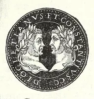 An illustration from Fasti et trivmphi Rom. a Romvlo rege vsqve ad Carolvm V. Caes. Aug., sive, Epitome regum, consulum, dictatorum, magistror. equitum, tribunorum militum consulari potestate, censorum, impp. & aliorum magistratuum Roman. cum orientalium tum occidentalium, ex antiquitatum monumentis maxima cum fide ac diligentia desumpta (1557)