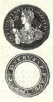 An illustration from Fasti et trivmphi Rom. a Romvlo rege vsqve ad Carolvm V. Caes. Aug., sive, Epitome regum, consulum, dictatorum, magistror. equitum, tribunorum militum consulari potestate, censorum, impp. & aliorum magistratuum Roman. cum orientalium tum occidentalium, ex antiquitatum monumentis maxima cum fide ac diligentia desumpta (1557)