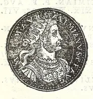 An illustration from Fasti et trivmphi Rom. a Romvlo rege vsqve ad Carolvm V. Caes. Aug., sive, Epitome regum, consulum, dictatorum, magistror. equitum, tribunorum militum consulari potestate, censorum, impp. & aliorum magistratuum Roman. cum orientalium tum occidentalium, ex antiquitatum monumentis maxima cum fide ac diligentia desumpta (1557)