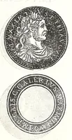 An illustration from Fasti et trivmphi Rom. a Romvlo rege vsqve ad Carolvm V. Caes. Aug., sive, Epitome regum, consulum, dictatorum, magistror. equitum, tribunorum militum consulari potestate, censorum, impp. & aliorum magistratuum Roman. cum orientalium tum occidentalium, ex antiquitatum monumentis maxima cum fide ac diligentia desumpta (1557)