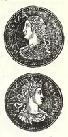 An illustration from Fasti et trivmphi Rom. a Romvlo rege vsqve ad Carolvm V. Caes. Aug., sive, Epitome regum, consulum, dictatorum, magistror. equitum, tribunorum militum consulari potestate, censorum, impp. & aliorum magistratuum Roman. cum orientalium tum occidentalium, ex antiquitatum monumentis maxima cum fide ac diligentia desumpta (1557)