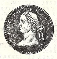 An illustration from Fasti et trivmphi Rom. a Romvlo rege vsqve ad Carolvm V. Caes. Aug., sive, Epitome regum, consulum, dictatorum, magistror. equitum, tribunorum militum consulari potestate, censorum, impp. & aliorum magistratuum Roman. cum orientalium tum occidentalium, ex antiquitatum monumentis maxima cum fide ac diligentia desumpta (1557)