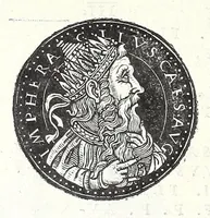 An illustration from Fasti et trivmphi Rom. a Romvlo rege vsqve ad Carolvm V. Caes. Aug., sive, Epitome regum, consulum, dictatorum, magistror. equitum, tribunorum militum consulari potestate, censorum, impp. & aliorum magistratuum Roman. cum orientalium tum occidentalium, ex antiquitatum monumentis maxima cum fide ac diligentia desumpta (1557)