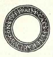An illustration from Fasti et trivmphi Rom. a Romvlo rege vsqve ad Carolvm V. Caes. Aug., sive, Epitome regum, consulum, dictatorum, magistror. equitum, tribunorum militum consulari potestate, censorum, impp. & aliorum magistratuum Roman. cum orientalium tum occidentalium, ex antiquitatum monumentis maxima cum fide ac diligentia desumpta (1557)