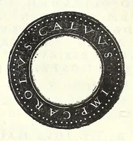 An illustration from Fasti et trivmphi Rom. a Romvlo rege vsqve ad Carolvm V. Caes. Aug., sive, Epitome regum, consulum, dictatorum, magistror. equitum, tribunorum militum consulari potestate, censorum, impp. & aliorum magistratuum Roman. cum orientalium tum occidentalium, ex antiquitatum monumentis maxima cum fide ac diligentia desumpta (1557)