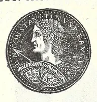An illustration from Fasti et trivmphi Rom. a Romvlo rege vsqve ad Carolvm V. Caes. Aug., sive, Epitome regum, consulum, dictatorum, magistror. equitum, tribunorum militum consulari potestate, censorum, impp. & aliorum magistratuum Roman. cum orientalium tum occidentalium, ex antiquitatum monumentis maxima cum fide ac diligentia desumpta (1557)