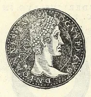 An illustration from Fasti et trivmphi Rom. a Romvlo rege vsqve ad Carolvm V. Caes. Aug., sive, Epitome regum, consulum, dictatorum, magistror. equitum, tribunorum militum consulari potestate, censorum, impp. & aliorum magistratuum Roman. cum orientalium tum occidentalium, ex antiquitatum monumentis maxima cum fide ac diligentia desumpta (1557)