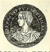 An illustration from Fasti et trivmphi Rom. a Romvlo rege vsqve ad Carolvm V. Caes. Aug., sive, Epitome regum, consulum, dictatorum, magistror. equitum, tribunorum militum consulari potestate, censorum, impp. & aliorum magistratuum Roman. cum orientalium tum occidentalium, ex antiquitatum monumentis maxima cum fide ac diligentia desumpta (1557)