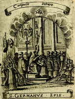 An illustration from Fasti Mariani cum illustrium diuorum imaginib. & elogijs prope DC. in singulos anni menses diésq SS. natales distributis (1630)