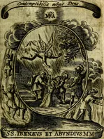 An illustration from Fasti Mariani cum illustrium diuorum imaginib. & elogijs prope DC. in singulos anni menses diésq SS. natales distributis (1630)