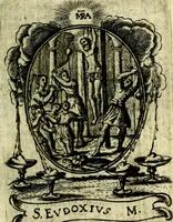 An illustration from Fasti Mariani cum illustrium diuorum imaginib. & elogijs prope DC. in singulos anni menses diésq SS. natales distributis (1630)