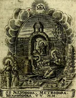 An illustration from Fasti Mariani cum illustrium diuorum imaginib. & elogijs prope DC. in singulos anni menses diésq SS. natales distributis (1630)