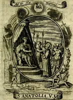 Picture 17 of 287 from Fasti Mariani cum illustrium diuorum imaginib. & elogijs prope DC. in singulos anni menses diésq SS. natales distributis (1630), leaf 38