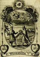 Picture 199 of 287 from Fasti Mariani cum illustrium diuorum imaginib. & elogijs prope DC. in singulos anni menses diésq SS. natales distributis (1630), leaf 410