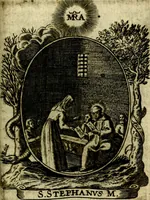 Picture 239 of 287 from Fasti Mariani cum illustrium diuorum imaginib. & elogijs prope DC. in singulos anni menses diésq SS. natales distributis (1630), leaf 490