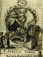 An illustration from Fasti Mariani cum illustrium diuorum imaginib. & elogijs prope DC. in singulos anni menses diésq SS. natales distributis (1630)