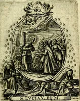 An illustration from Fasti Mariani cum illustrium diuorum imaginib. & elogijs prope DC. in singulos anni menses diésq SS. natales distributis (1630)