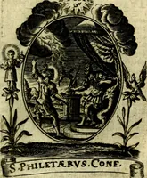 An illustration from Fasti Mariani cum illustrium diuorum imaginib. & elogijs prope DC. in singulos anni menses diésq SS. natales distributis (1630)