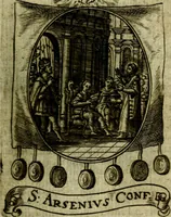 Picture 29 of 287 from Fasti Mariani cum illustrium diuorum imaginib. & elogijs prope DC. in singulos anni menses diésq SS. natales distributis (1630), leaf 62