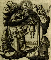 An illustration from Fasti Mariani cum illustrium diuorum imaginib. & elogijs prope DC. in singulos anni menses diésq SS. natales distributis (1630)