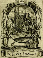 An illustration from Fasti Mariani cum illustrium diuorum imaginib. & elogijs prope DC. in singulos anni menses diésq SS. natales distributis (1630)