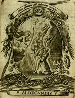 An illustration from Fasti Mariani cum illustrium diuorum imaginib. & elogijs prope DC. in singulos anni menses diésq SS. natales distributis (1630)