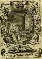 An illustration from Fasti Mariani cum illustrium diuorum imaginib. & elogijs prope DC. in singulos anni menses diésq SS. natales distributis (1630)