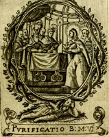 An illustration from Fasti Mariani cum illustrium diuorum imaginib. & elogijs prope DC. in singulos anni menses diésq SS. natales distributis (1630)