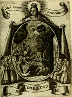 An illustration from Fasti Mariani cum illustrium diuorum imaginib. & elogijs prope DC. in singulos anni menses diésq SS. natales distributis (1630)