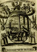 An illustration from Fasti Mariani cum illustrium diuorum imaginib. & elogijs prope DC. in singulos anni menses diésq SS. natales distributis (1630)