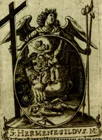 An illustration from Fasti Mariani cum illustrium diuorum imaginib. & elogijs prope DC. in singulos anni menses diésq SS. natales distributis (1630)