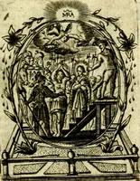 An illustration from Fasti Mariani cum illustrium diuorum imaginib. & elogijs prope DC. in singulos anni menses diésq SS. natales distributis (1630)