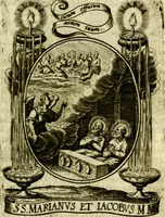 Picture 195 of 291 from Fasti Mariani cum illustrium diuorum imaginib. & elogijs prope DC. in singulos anni menses diésq SS. natales distributis (1630), leaf 416