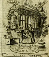 An illustration from Fasti Mariani cum illustrium diuorum imaginib. & elogijs prope DC. in singulos anni menses diésq SS. natales distributis (1630)