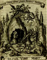 An illustration from Fasti Mariani cum illustrium diuorum imaginib. & elogijs prope DC. in singulos anni menses diésq SS. natales distributis (1630)