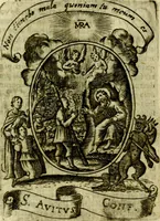 An illustration from Fasti Mariani cum illustrium diuorum imaginib. & elogijs prope DC. in singulos anni menses diésq SS. natales distributis (1630)