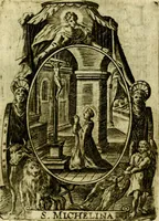 Picture 277 of 291 from Fasti Mariani cum illustrium diuorum imaginib. & elogijs prope DC. in singulos anni menses diésq SS. natales distributis (1630), leaf 586