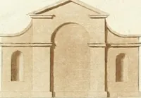 An illustration from Ferme ornée, or, Rural improvements : a series of domestic and ornamental designs, suited to parks, plantations, rides, walks, rivers, farms, &c. : consisting of fences, paddock houses, a bath, a dog-kennel, pavilions, farm-yards, fishing-houses, sporting-boxes, shooting-lodges, single and double cottages, &c. : calculated for landscape and picturesque effects (1796)