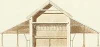 An illustration from Ferme ornée, or, Rural improvements : a series of domestic and ornamental designs, suited to parks, plantations, rides, walks, rivers, farms, &c. : consisting of fences, paddock houses, a bath, a dog-kennel, pavilions, farm-yards, fishing-houses, sporting-boxes, shooting-lodges, single and double cottages, &c. : calculated for landscape and picturesque effects (1796)