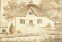 An illustration from Ferme ornée, or, Rural improvements : a series of domestic and ornamental designs, suited to parks, plantations, rides, walks, rivers, farms, &c. : consisting of fences, paddock houses, a bath, a dog-kennel, pavilions, farm-yards, fishing-houses, sporting-boxes, shooting-lodges, single and double cottages, &c. : calculated for landscape and picturesque effects (1796)