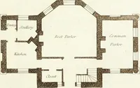An illustration from Ferme ornée, or, Rural improvements : a series of domestic and ornamental designs, suited to parks, plantations, rides, walks, rivers, farms, &c. : consisting of fences, paddock houses, a bath, a dog-kennel, pavilions, farm-yards, fishing-houses, sporting-boxes, shooting-lodges, single and double cottages, &c. : calculated for landscape and picturesque effects (1796)