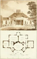 An illustration from Ferme ornée, or, Rural improvements : a series of domestic and ornamental designs, suited to parks, plantations, rides, walks, rivers, farms, &c. : consisting of fences, paddock houses, a bath, a dog-kennel, pavilions, farm-yards, fishing-houses, sporting-boxes, shooting-lodges, single and double cottages, &c. : calculated for landscape and picturesque effects (1796)