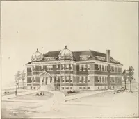 An illustration from A few facts about the city of Saskatoon : something of its past, present and prospects for the future, a city of opportunities. A railway centre. The hub of the great hard wheat area of Central Saskatchewan (1907)