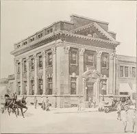 An illustration from A few facts about the city of Saskatoon : something of its past, present and prospects for the future, a city of opportunities. A railway centre. The hub of the great hard wheat area of Central Saskatchewan (1907)
