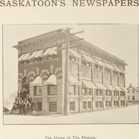 An illustration from A few facts about the city of Saskatoon : something of its past, present and prospects for the future, a city of opportunities. A railway centre. The hub of the great hard wheat area of Central Saskatchewan (1907)
